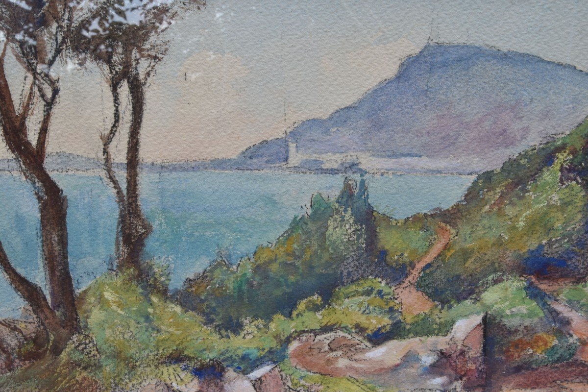 Jules Herve-mathe "cap Sicié On The "côte d'Azur"" Watercolor 33x49-photo-2